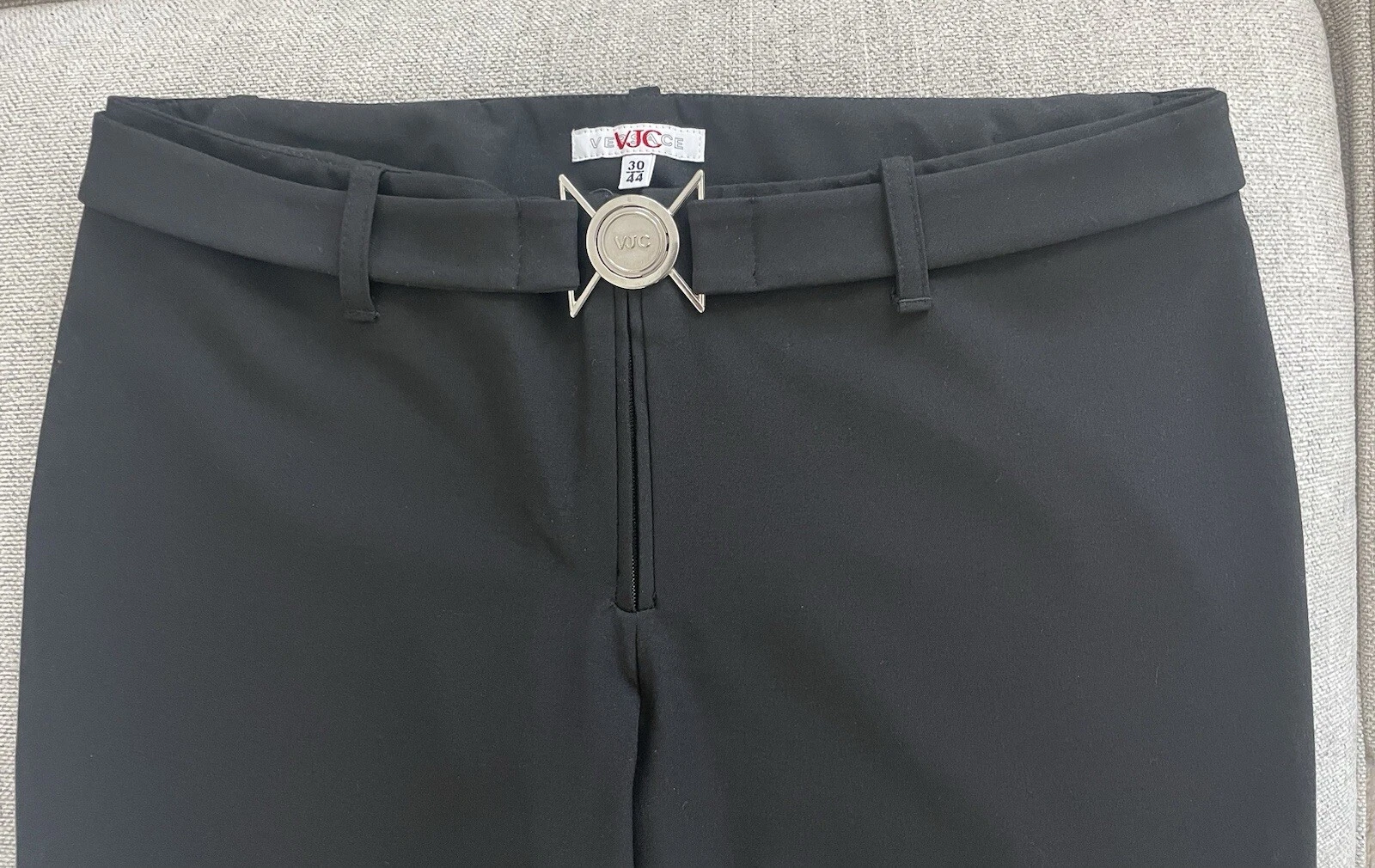 NUOVO SENZA ETICHETTE VJC VERSACE DONNA PANTALONI ELEGANTI NERI CON CINTURA TAGLIA 44