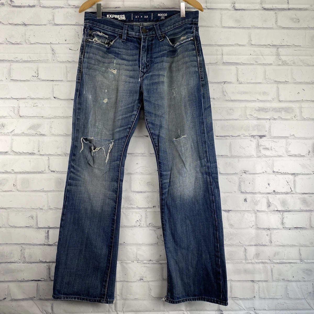 Express Jeans Men s Size 31x32 Rocco Slim Fit Boot Cut Blue Jeans 100 Cotton