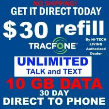 $30 TRACFONE ✅ With  10 GB DATA !💗 FASTEST PREPAID REFILL DIRECT PHONE ⏩ TODAY!