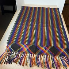 Hand Woven Art Fabric Rainbow Fringe Shawl Wrap