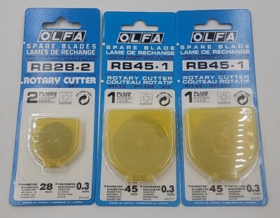 OLFA Lot of 3 Rotary Cutter Spare Blades (2) RB45-1 & (1) RB28-2 / New Sealed 