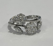 Sterling Silver 925 Clear Round Marquise Floral Flower Petal Statement Ring Sz 7