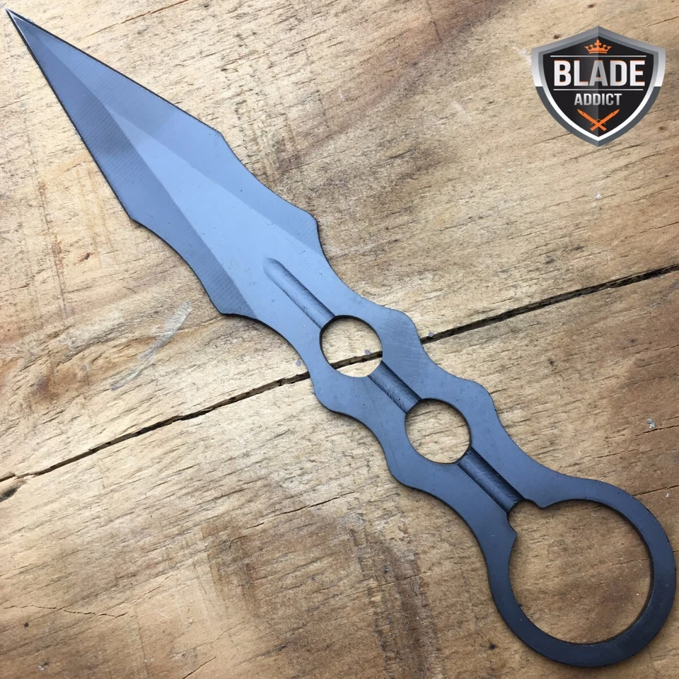Conjunto de facas de arremesso 3 peças 8" BlacK Tactical Ninja Combat Ninjutsu Kunai + estojo - Imagem 2 de 3