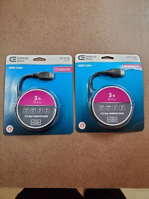 Commercial Electric 1002 233 262 3 ft. Lot Of 2 Standard HDMI Cable NIP New