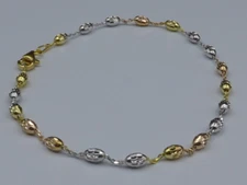 TRICOLOR ANKLE BRACELET  9" 10" 11" SHIMMERY GOLD/ROSE/STERLING SILVER ITALY 925