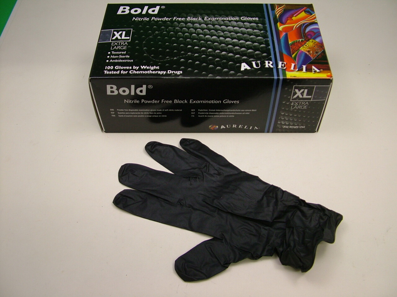 Box 100 Disposable black nitrile gloves powder latex free size10 ex large  5mils