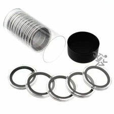 Black Lid Capsule Tube & 15 Air-Tite X40mm Black Ring Coin Holders