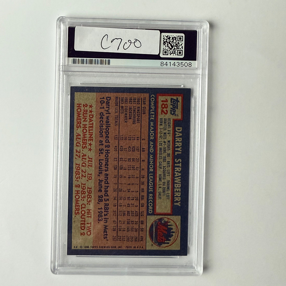 Darryl Strawberry Signed 1984 Topps Rookie #182 w/4 Inscriptions PSA Auto Authen view 2