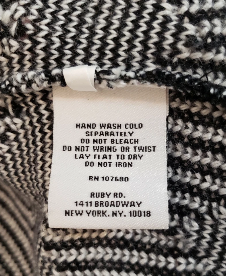  Women's Cardigan-Size PM -RUBY RD. Sweater Black & White Striped Print  - Image 3 of 4