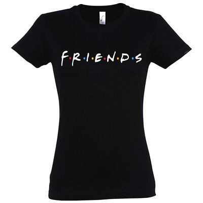Damen T-Shirt FRIENDS Logo Print Fun-Look Lustiger Spruch Sister Freunde 90s BFF