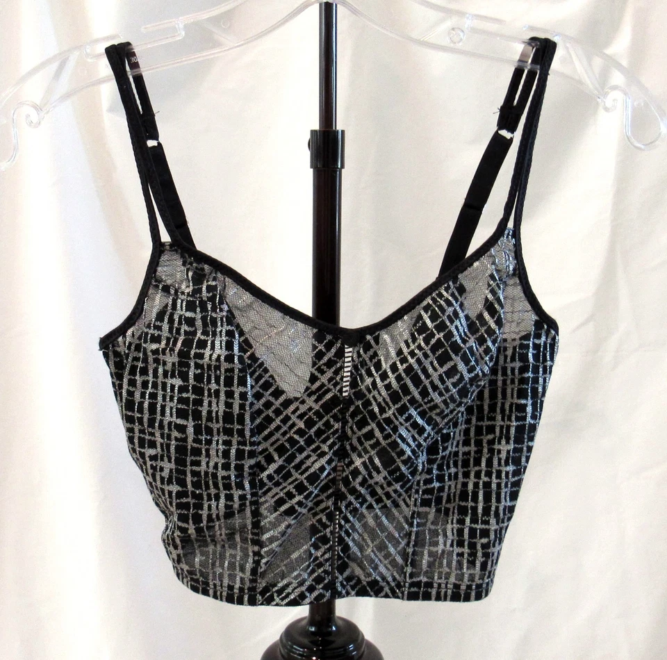 Sujetador Wonderbra Bustier Correa Ajustable Top Negro Plata Gancho Cierre Ojo 34B Foto 3 de 4