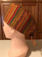 Scrub or Chef Hat Medical Nursing Chemo Skull Fall Stripes Cotton Fabric