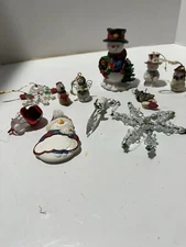Lot of 12 Vintage Snowman Christmas Ornaments Assorted Sizes & Materials