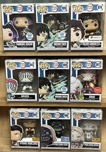 9) Demon Slayer Funko Pop! Lot,(Tanjiro & Muichiro-CHASE)Akaza,Shinobu,Gyomei,+