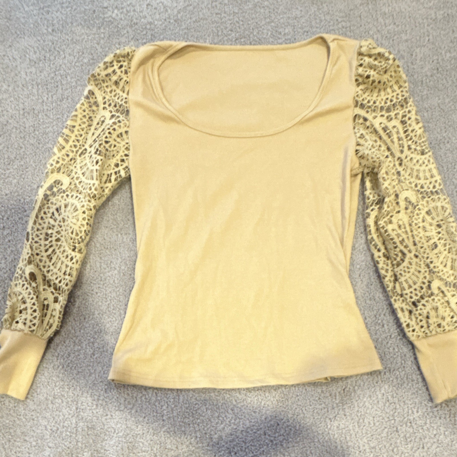 SheIn Women's Beige Scoop Neck Lace Long Sleeve Pullover Top Size L