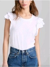 VERONICA BEARD "Saniya" Akeela Ruffle Pima Cotton Tee in White XS