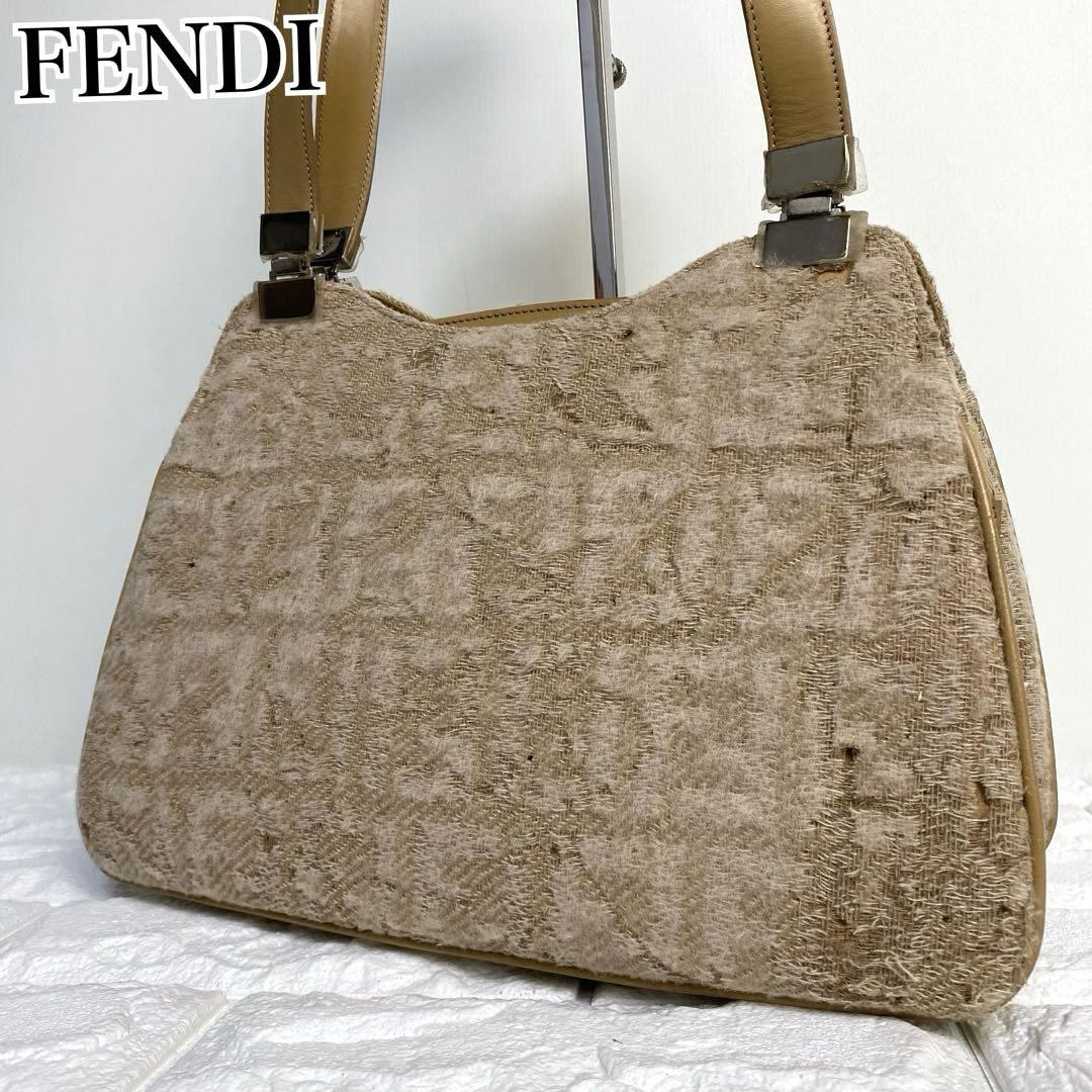 Fendi Vintage Zucca Handbag Cashmere Beige Metal Fittings Zipper