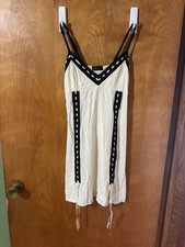 Nina-V White Lace Trim Ribbon Mini Dress Size S