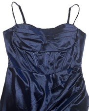 Windsor Navy Satin Cowl Neck Spaghetti Strap Side Slit Long Formal Gown L