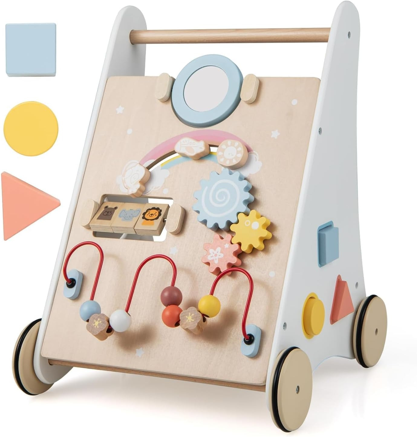Girello 7 in 1 Legno Montessori: Carrello Primi Passi con Contenitore