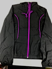 Reebok Women s Athletic Jacket Size XS Black w Purple Trim Fitted, Zipper Front