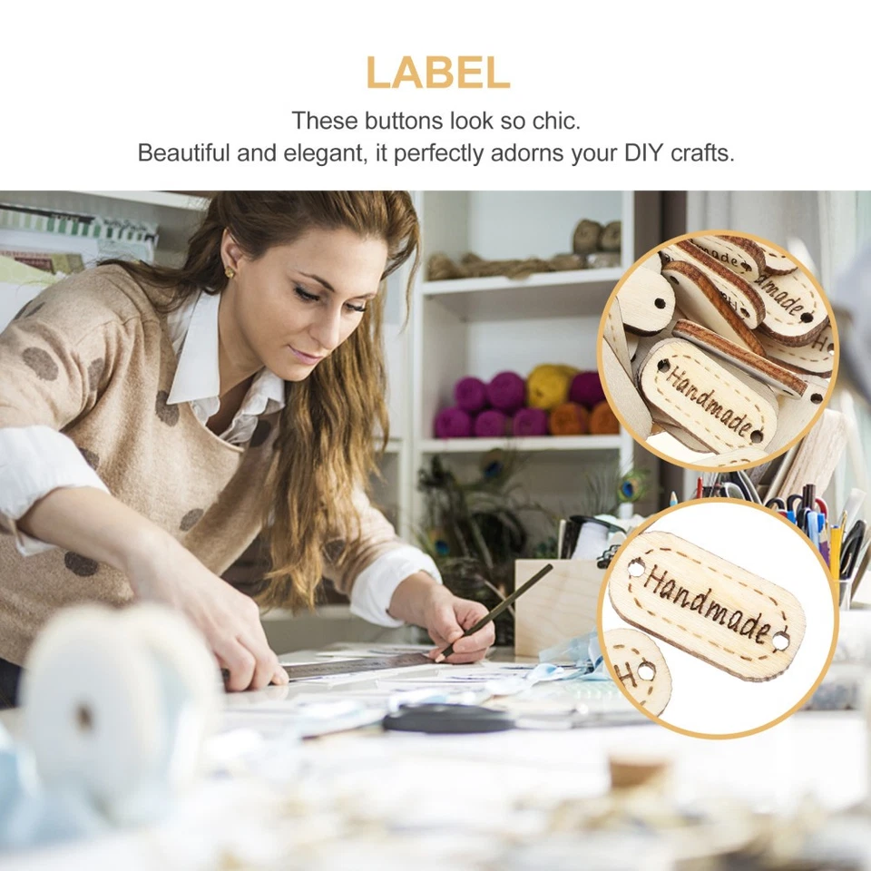 200 Pcs Handmade Label Button Small Wood Tags Buttons for Crafting - Bild 3 von 4
