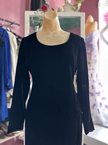 Vintage 60s Velvet Mini Shift Dress Mod Minimalist Cocktail Long Sleeves S/M - Picture 3 of 7