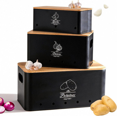 Potato Onion Garlic Storage Bin, Black, Set of 3