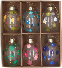 Set of 6 Colourful Floral Glass Egg Easter Decorations
