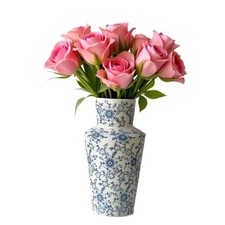 Chinoiserie Blue and White Ceramic Vase - 8.7" Porcelain Floral Design Vase-b