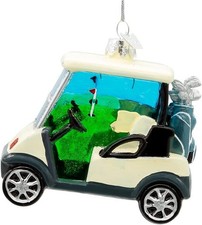 Kurt Adler Noble Gems  Golf Cart in Off White Glass Ornament NBX0113