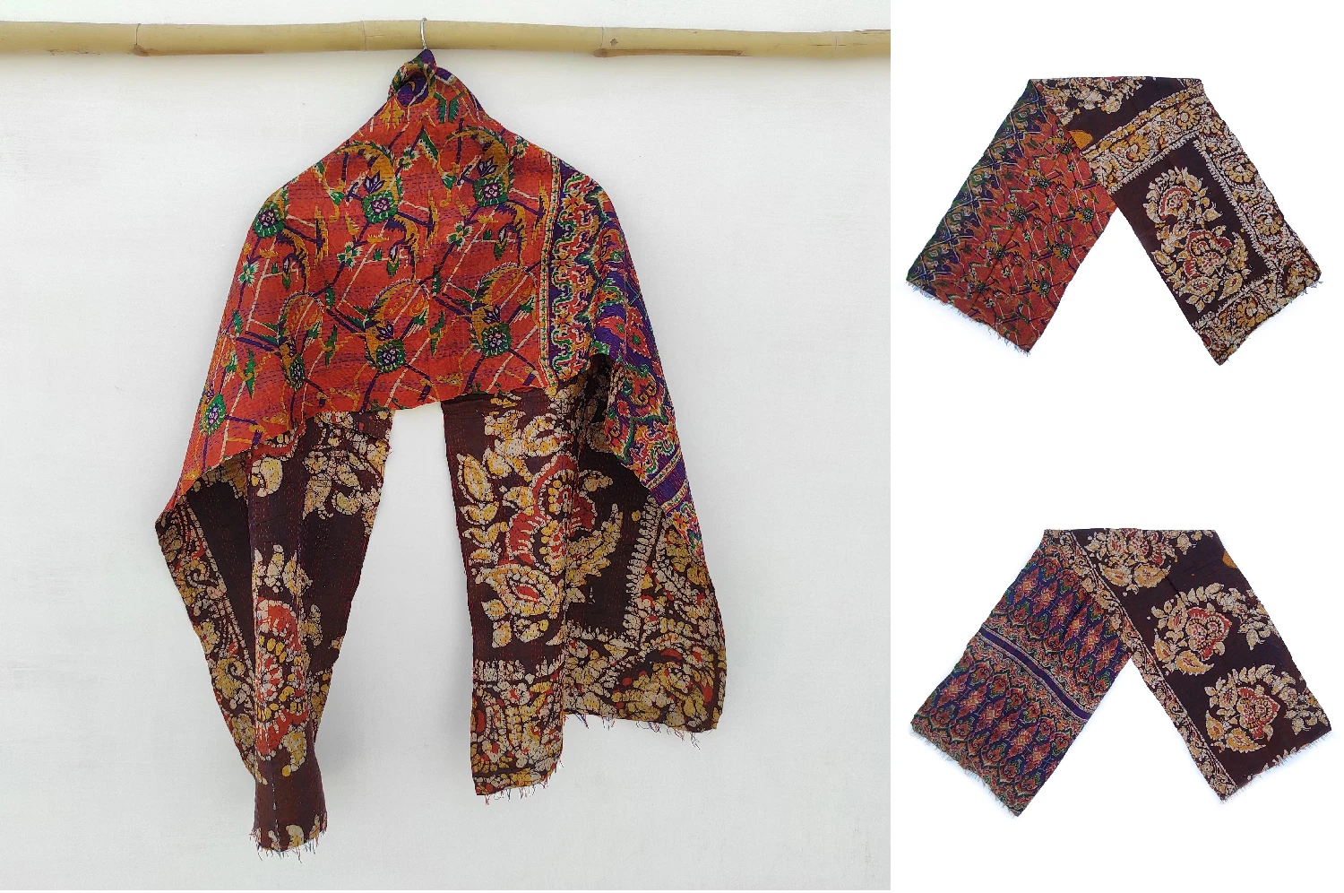 Silk Kantha Scarf Neck Wrap Stole Dupatta headband Collar Neckerchief Scarves
