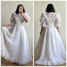 Vintage Victorian Wedding Dresses Puff Sleeves Floor Length Chiffon Bridal Gowns