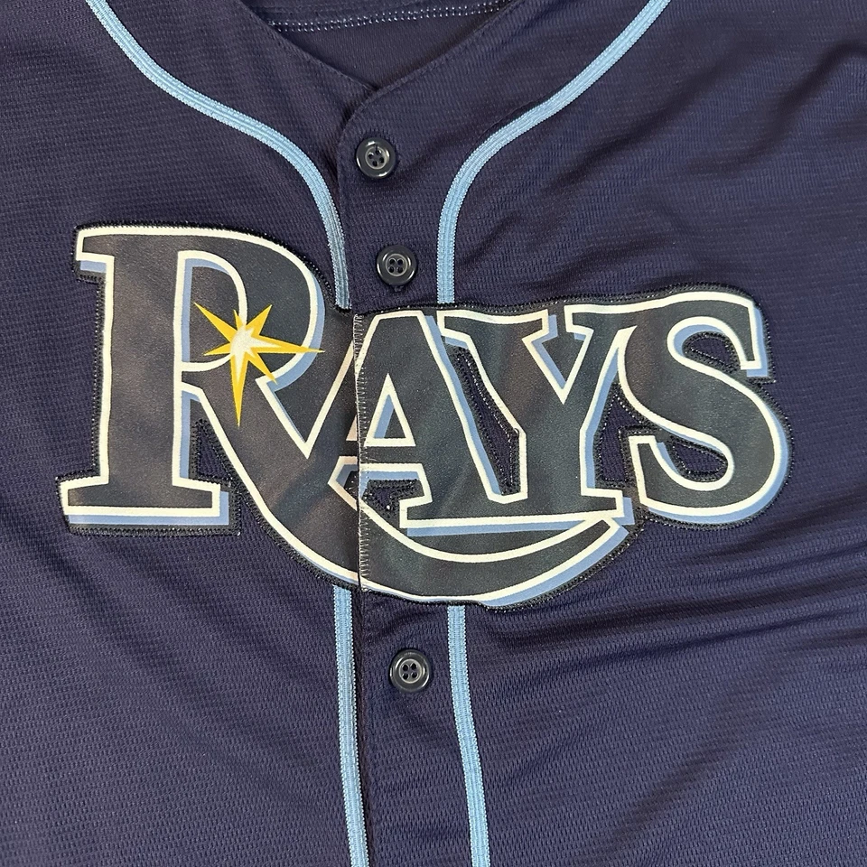 Majestic Tampa Bay Devil Rays Jersey Boys Large Blue Evan Longoria MLB Baseball - Image 2 of 4