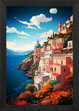 Amalfi Coast Oil Painting Framed Wall Art Poster Canvas Print Picture