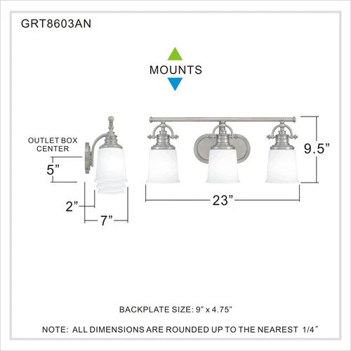 Quoizel GRT8603 Grant 3 Light 23"W Bathroom Vanity Light - Chrome - Picture 6 of 7