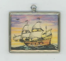 Old Sailing Ship 1960's Vari-Vue Motion Animation Lenticular in Framed Mirror