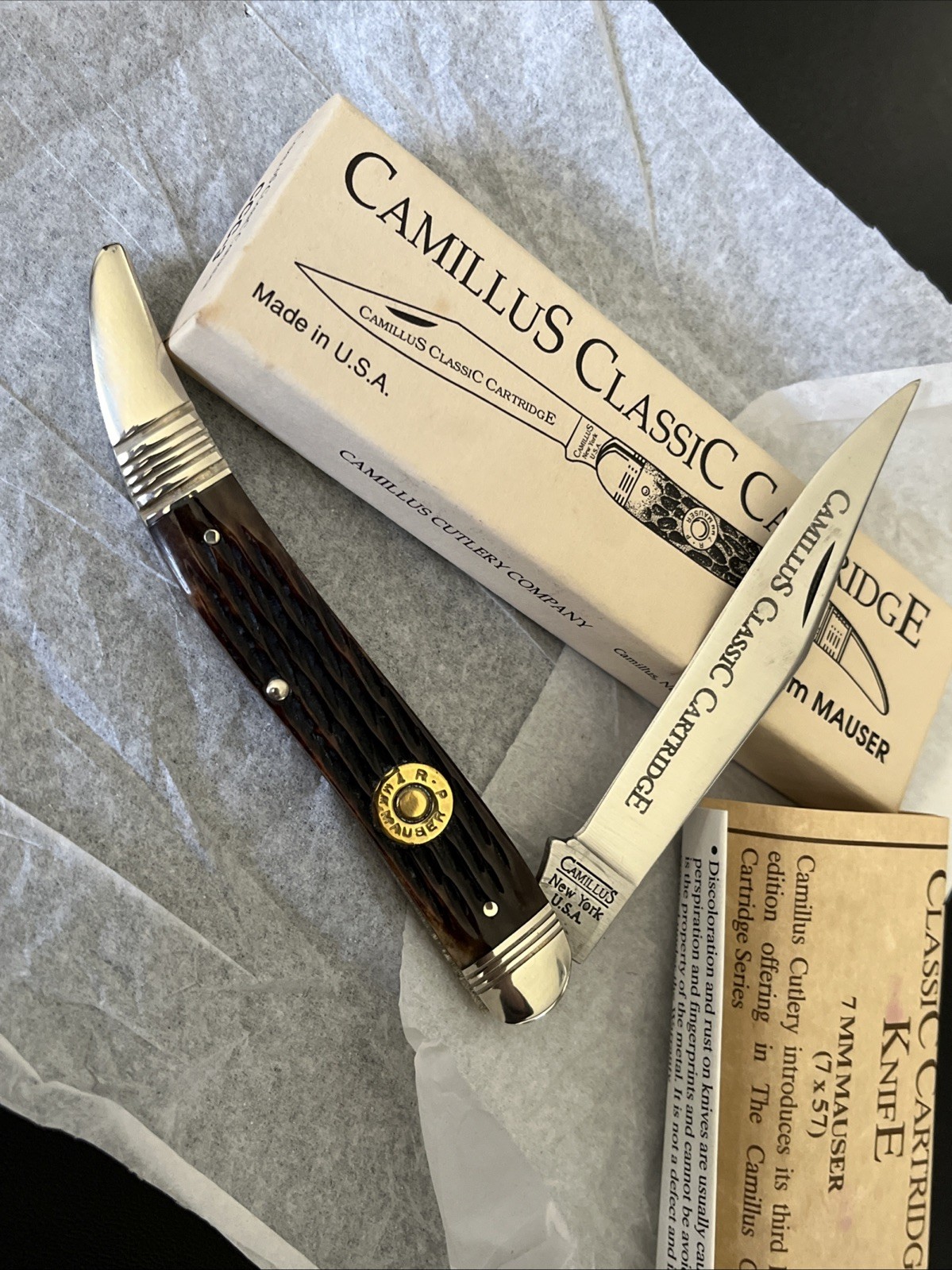 Mint CAMILLUS USA 7mm Mauser CCC Bone Toothpick Pocket Knife