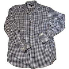 Banana Republic Mens L Non Iron Tailored Slim Fit Gingham Dress Shirt Blue White