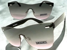 Classic Modern Retro Shield Party Rave SUNGLASSES Rimless Frame Gray & Pink Lens