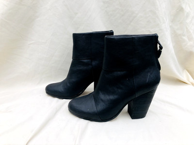 Rag & Bone Newbury Ankle Boots Black Leather Stacked Heel US 8 EU 38