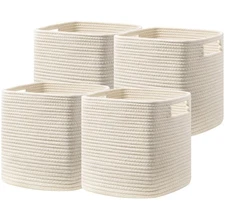 Set of 4 Storage Cubes-11 X 10.5 X 10.5 In, Cotton Rope Basket for Shelves, T...