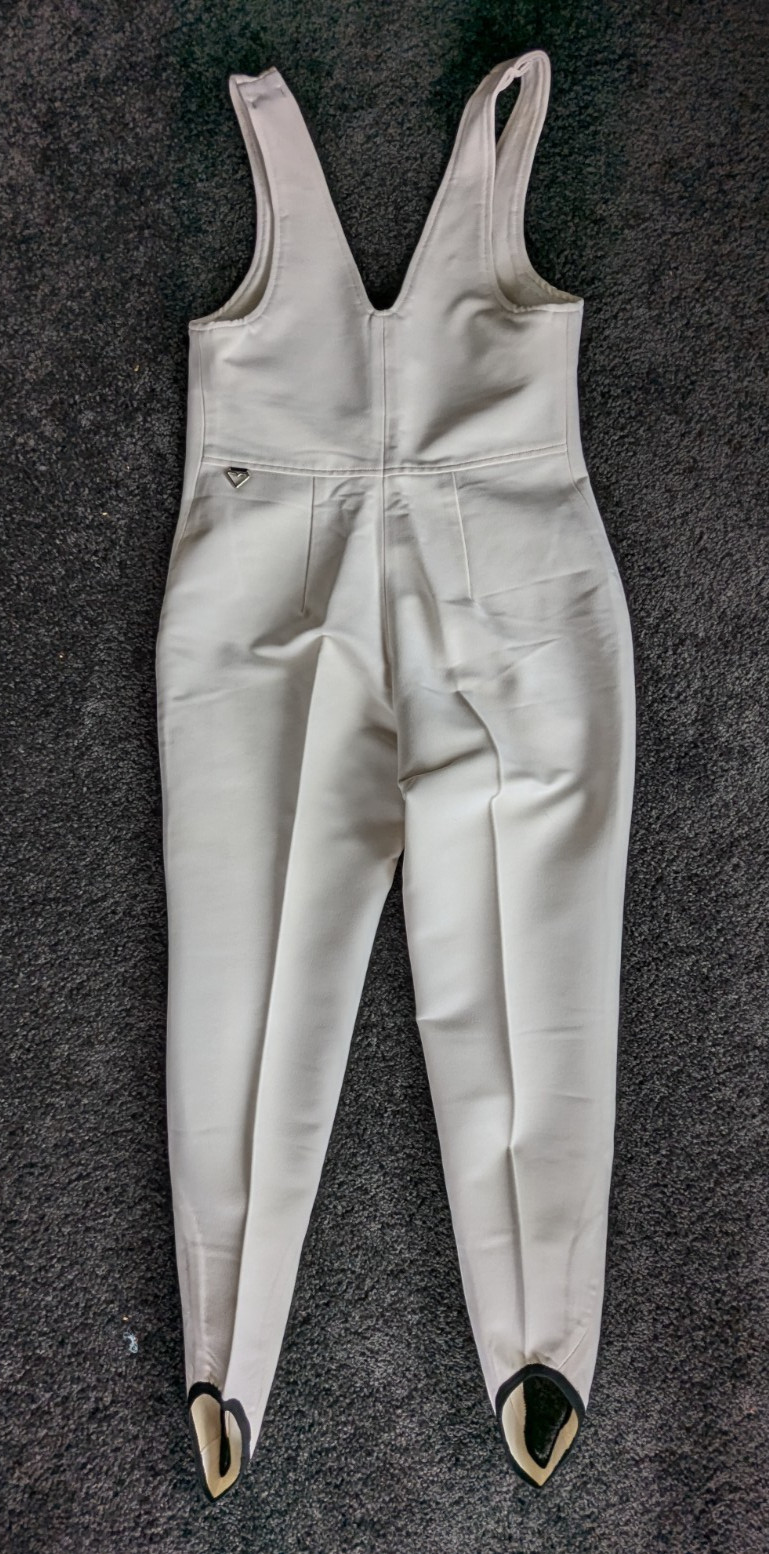 Vtg 90s Obermeyer Stirrup Ski Suit Jumpsuit Women's 10R Ivory Wool Blend Stretch
