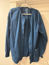 Cherokee Workwear Professionals XL Snap Front Scrub Jacket Teal Blue Stretch