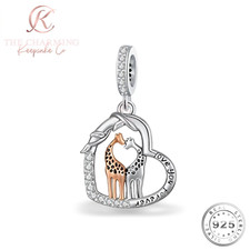 Giraffe Heart Charm Genuine 925 Sterling Silver & Rose Gold - Love You Forever