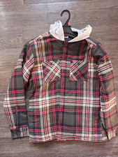 Wrangler olive Plaid shirt JACKET Button Hoodie Insulated Quilted Pockets Men M