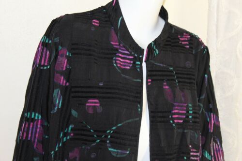 Picadilly 18 1X XL Art-to-Wear Modernist Open Jacket Teal Purple Pocketed Black - Picture 3 of 9