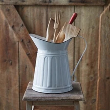 Metal 11.5” Decorative Ivory Milk Pitcher Tabletop Centerpiece Display, White