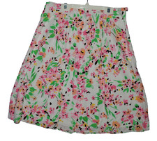 TALBOTS SZ 8 M MEDIUM WHITE FLORAL PRINT KNEE HIGH PLEATED SKIRT