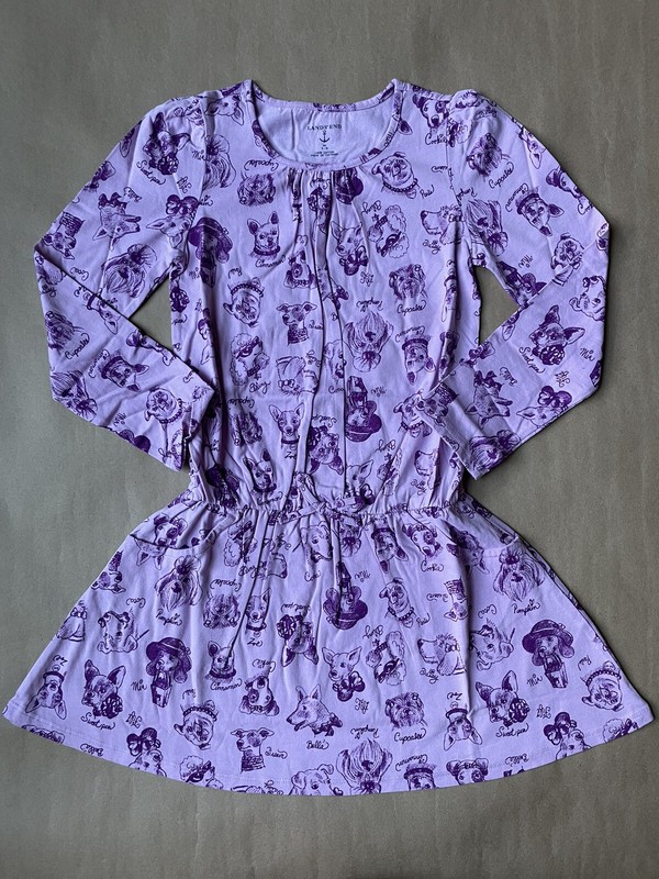 LANDS' END Girls DRESS Size: MEDIUM / 5-  6 New SHIP FREE Knit Long Sleeve Dogs